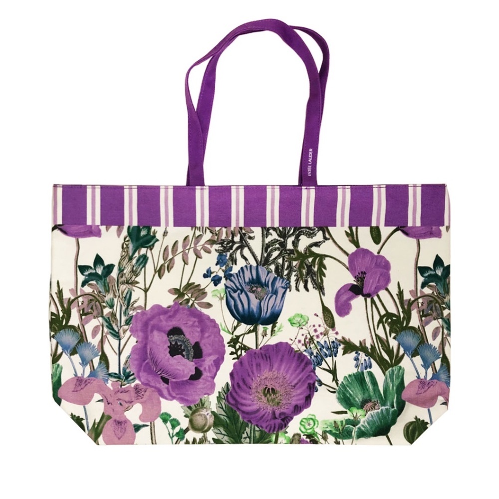 Estee Lauder Floral Cotton White Tote Bag